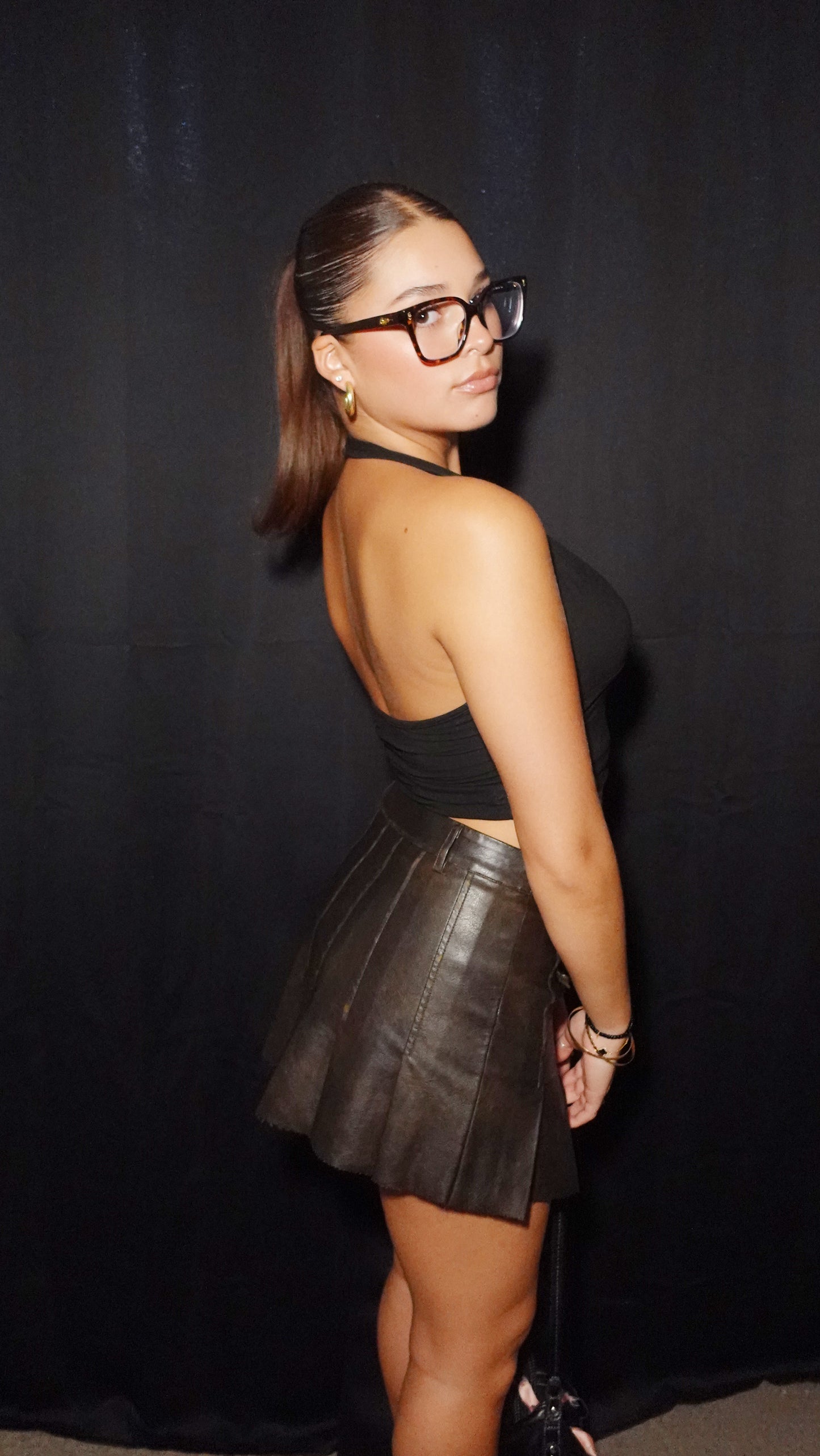 Sydney Leather Pleated Skirt